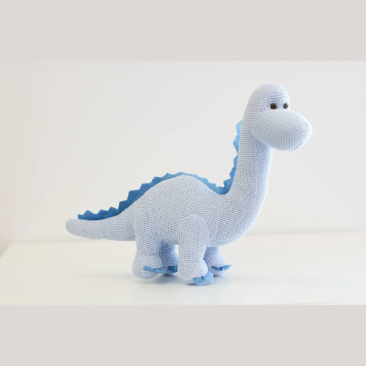 Knitted Blue Diplodocus Baby Rattle - Alcove