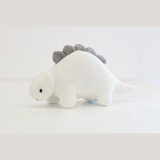 White Knitted Stegosaurus Baby Rattle - Alcove