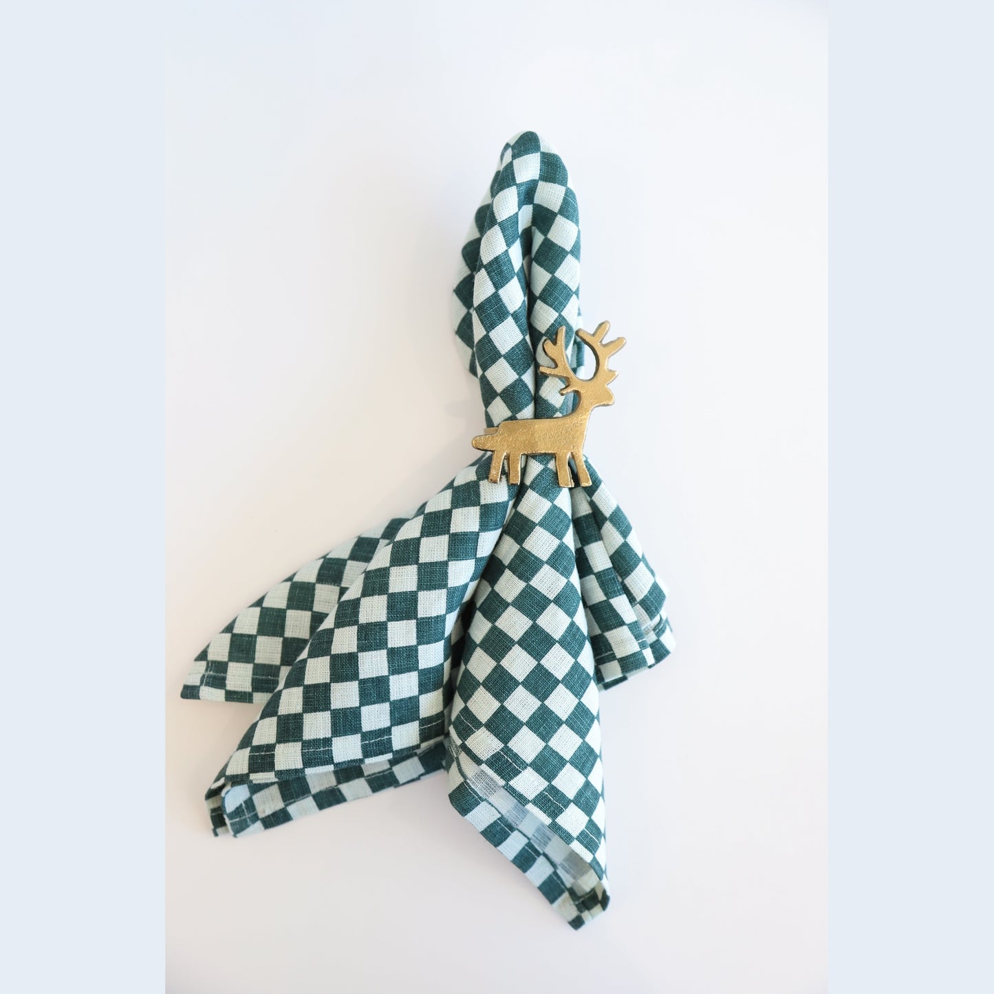 Checkered Linen Napkins - Sea Green