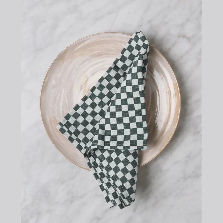 Checkered Linen Napkins - Sea Green - Alcove